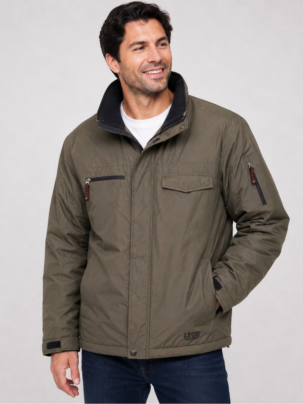 Izod Men's Olive Green Field Jacket with Contrast Collar XXL